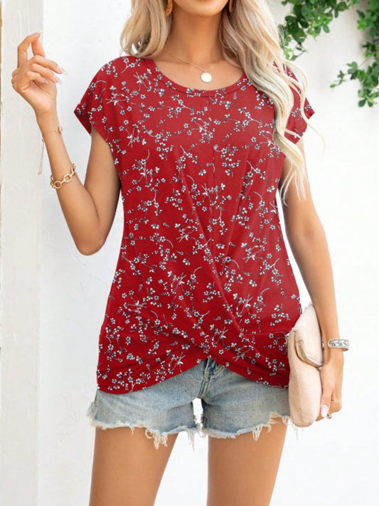 Printed Round Neck Short Sleeve T-Shirt-Angel Casuals