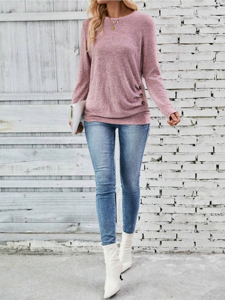 Round Neck Long Sleeve T-Shirt-Angel Casuals