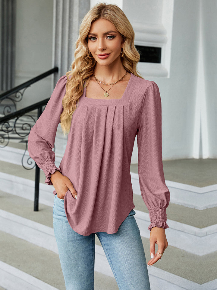 Square Neck Puff Sleeve Blouse-Angel Casuals