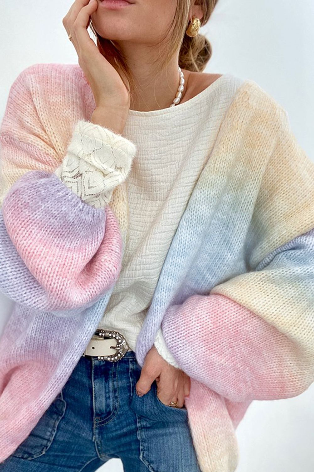 Gradient Open Front Drop Shoulder Cardigan-Angel Casuals