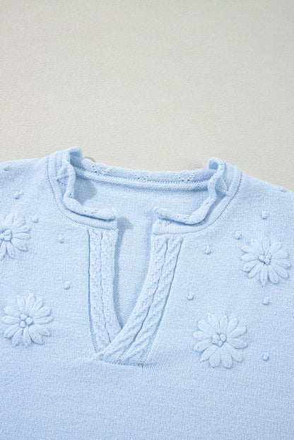 Daisy Notched Long Sleeve Sweater-Angel Casuals