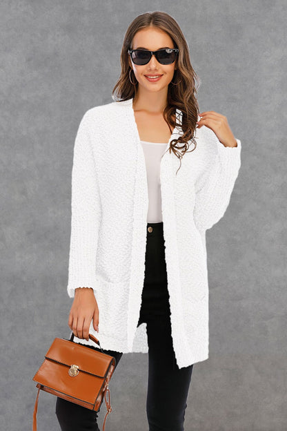 Angel Wings Pocketed Open Front Long Sleeve Cardigan-Angel Casuals