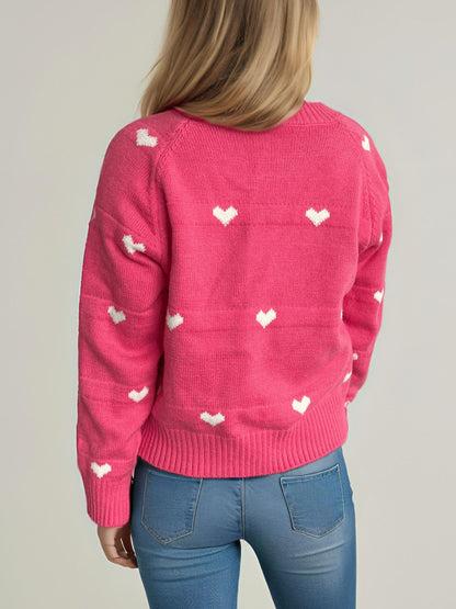 Heart Round Neck Zip Up Cardigan-Angel Casuals