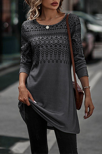 Printed Round Neck Long Sleeve T-Shirt-Angel Casuals