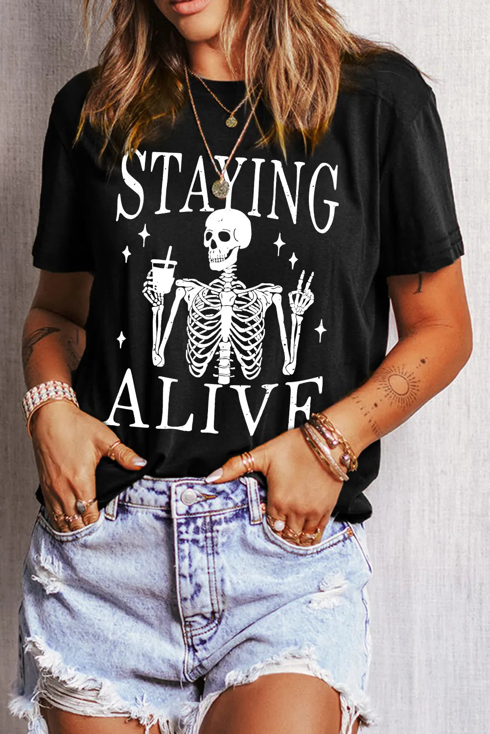 Graphic Round Neck Short Sleeve T-Shirt-Angel Casuals