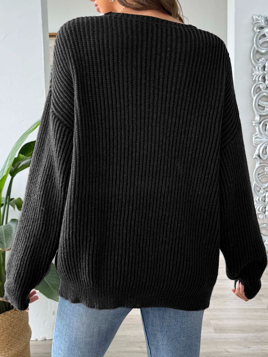 Contrast Dropped Shoulder Long Sleeve Sweater-Angel Casuals