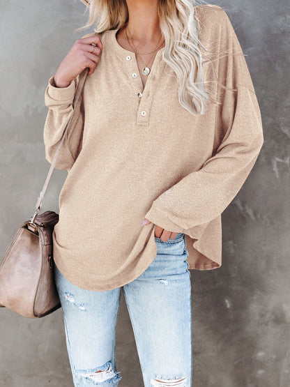 Buttoned Drop Shoulder Top-Angel Casuals