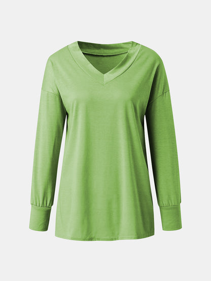 Full Size V-Neck Long Sleeve T-Shirt-Angel Casuals