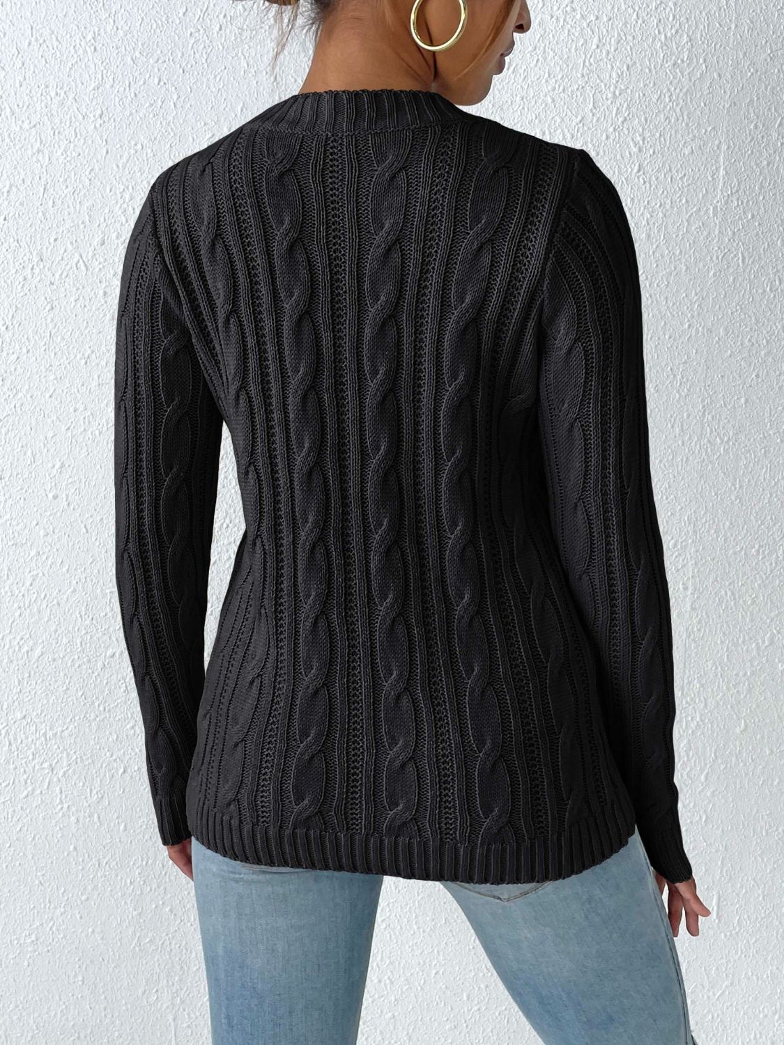 Cable-Knit Heart Round Neck Long Sleeve Sweater-Angel Casuals