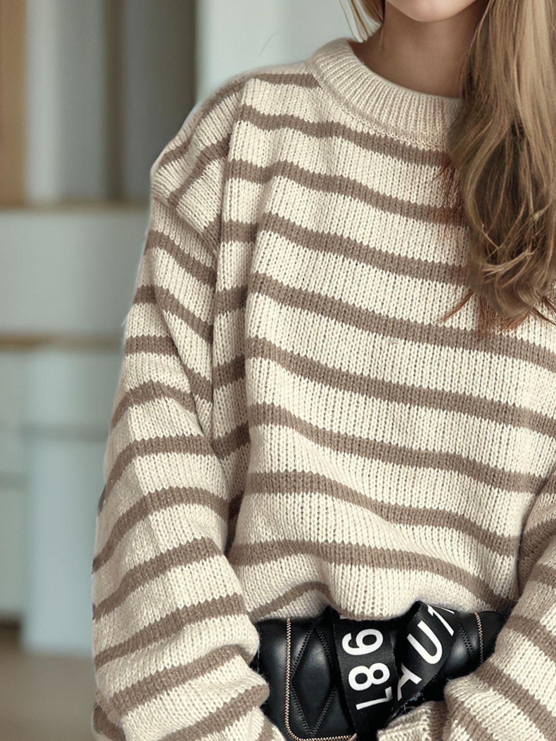 Striped Round Neck Long Sleeve Sweater-Angel Casuals