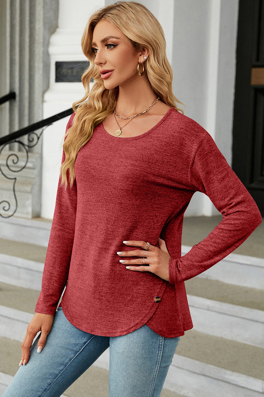 Round Neck Long Sleeve T-Shirt-Angel Casuals