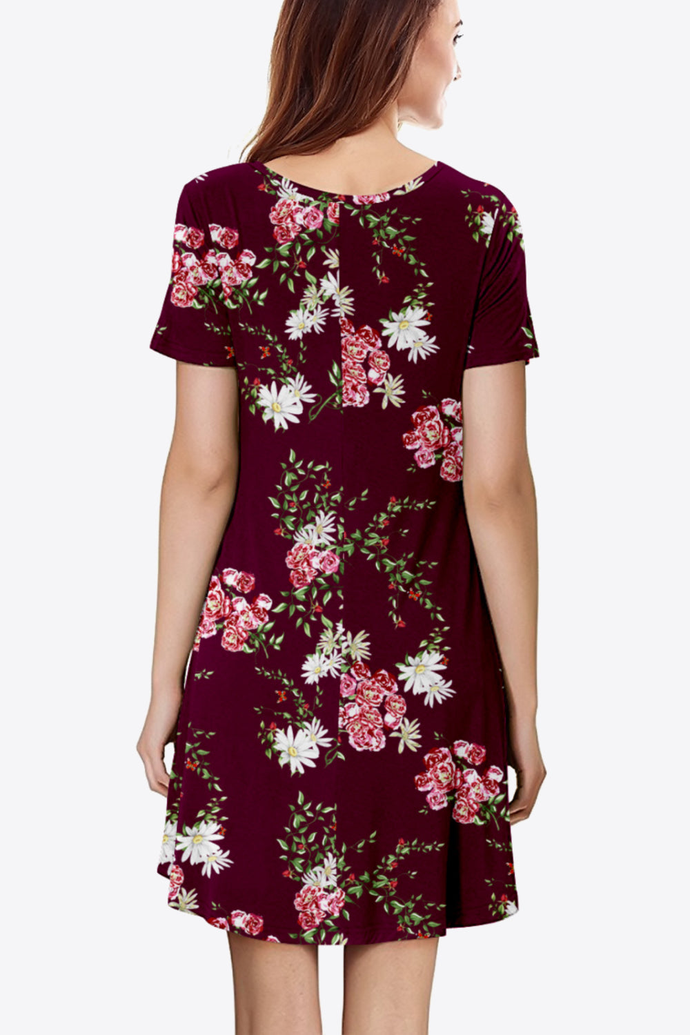 Floral Round Neck Short Sleeve Dress-Angel Casuals