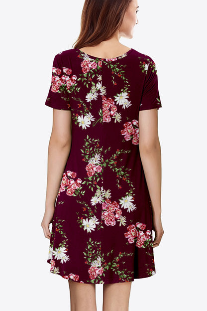 Floral Round Neck Short Sleeve Dress-Angel Casuals