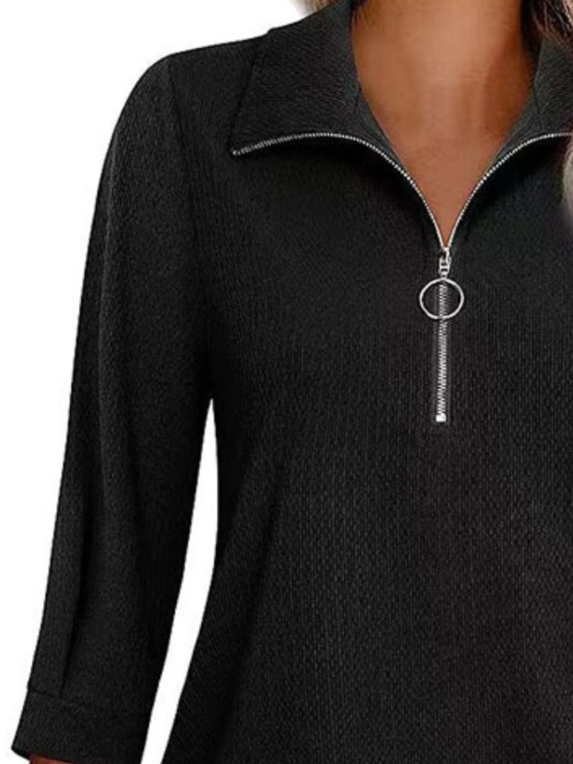 Half Zip Collared Neck Three-Quarter Sleeve T-Shirt-Angel Casuals