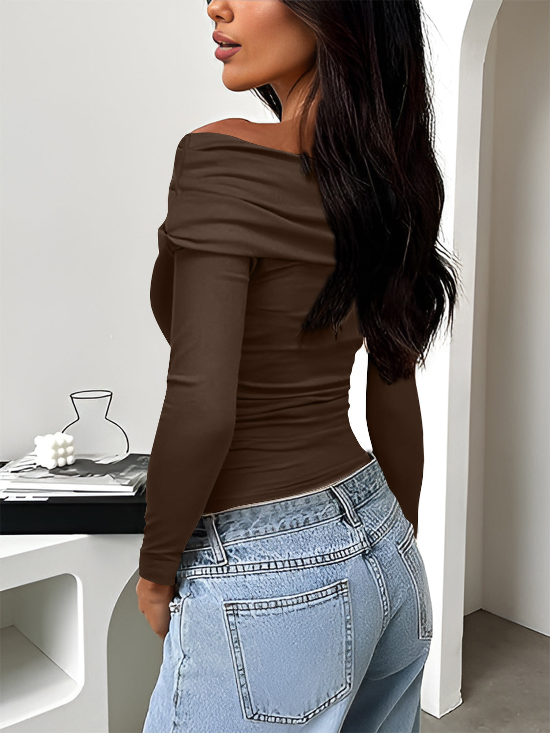 Ruched One Shoulder Long Sleeve T-Shirt-Angel Casuals