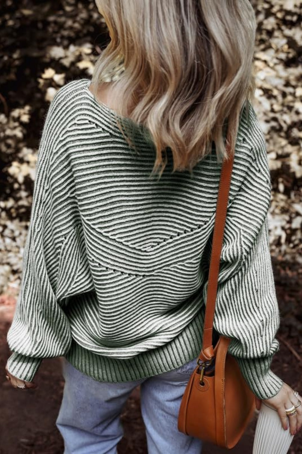 Textured Striped Round Neck Long Sleeve Top-Angel Casuals