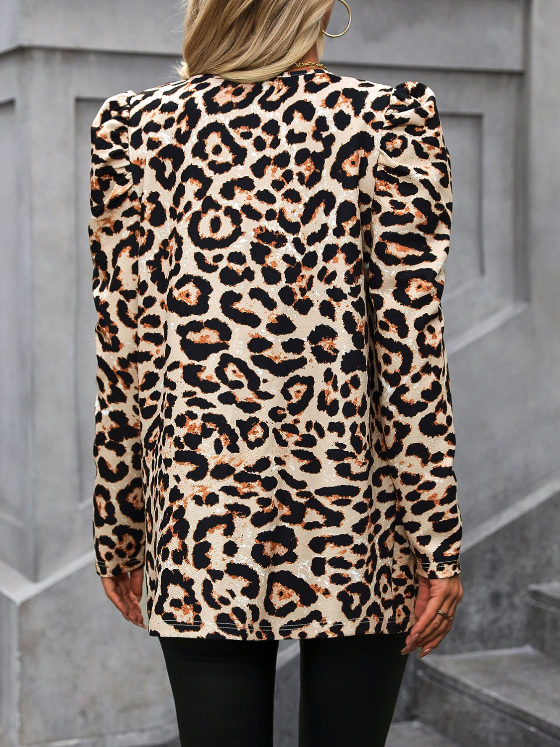 Leopard Open Front Puff Sleeve Jacket-Angel Casuals