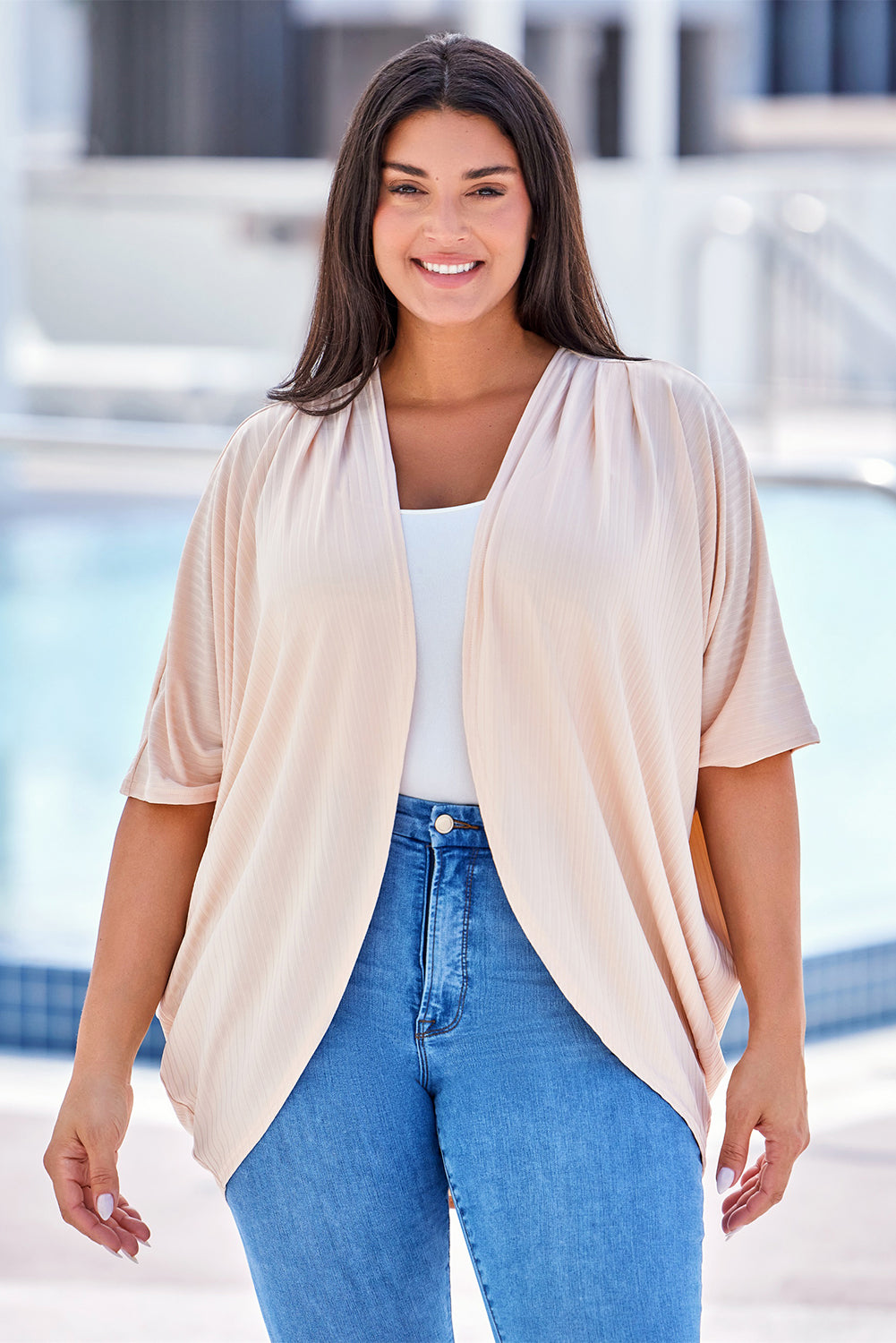 Plus Size Ribbed Cocoon Cover Up-Angel Casuals
