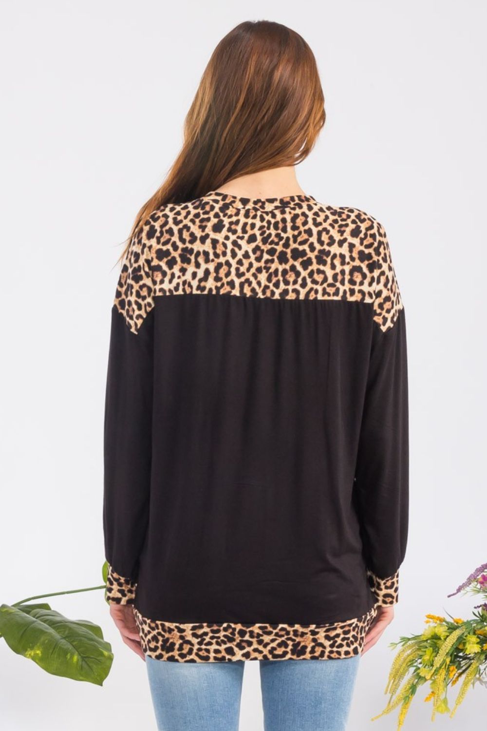 Celeste Full Size Leopard Round Neck Dropped Shoulder T-Shirt-Angel Casuals