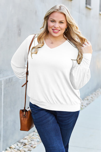 Basic Bae Full Size V-Neck Lantern Sleeve Blouse-Angel Casuals