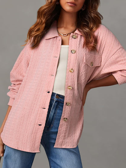 Textured Button Up Long Sleeve Shacket-Angel Casuals
