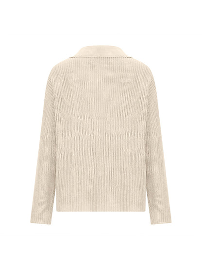 Collared Neck Half Button Knit Top-Angel Casuals