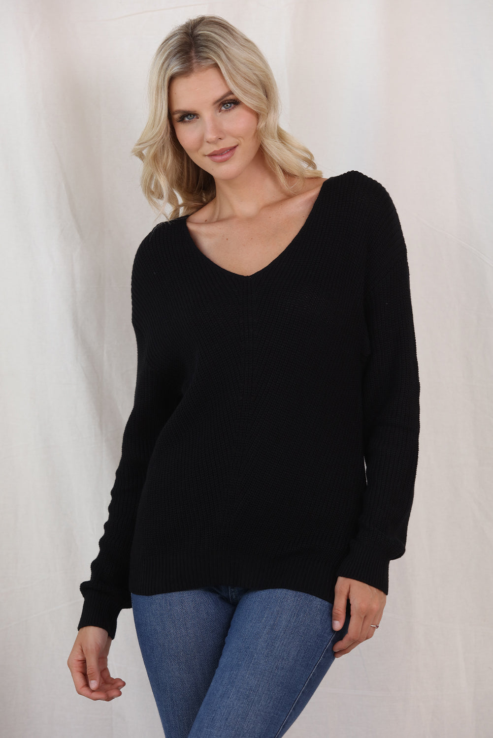 V-Neck Drop Shoulder Sweater-Angel Casuals