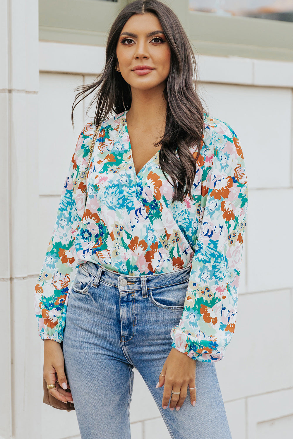 Floral Long Balloon Sleeve Bodysuit-Angel Casuals