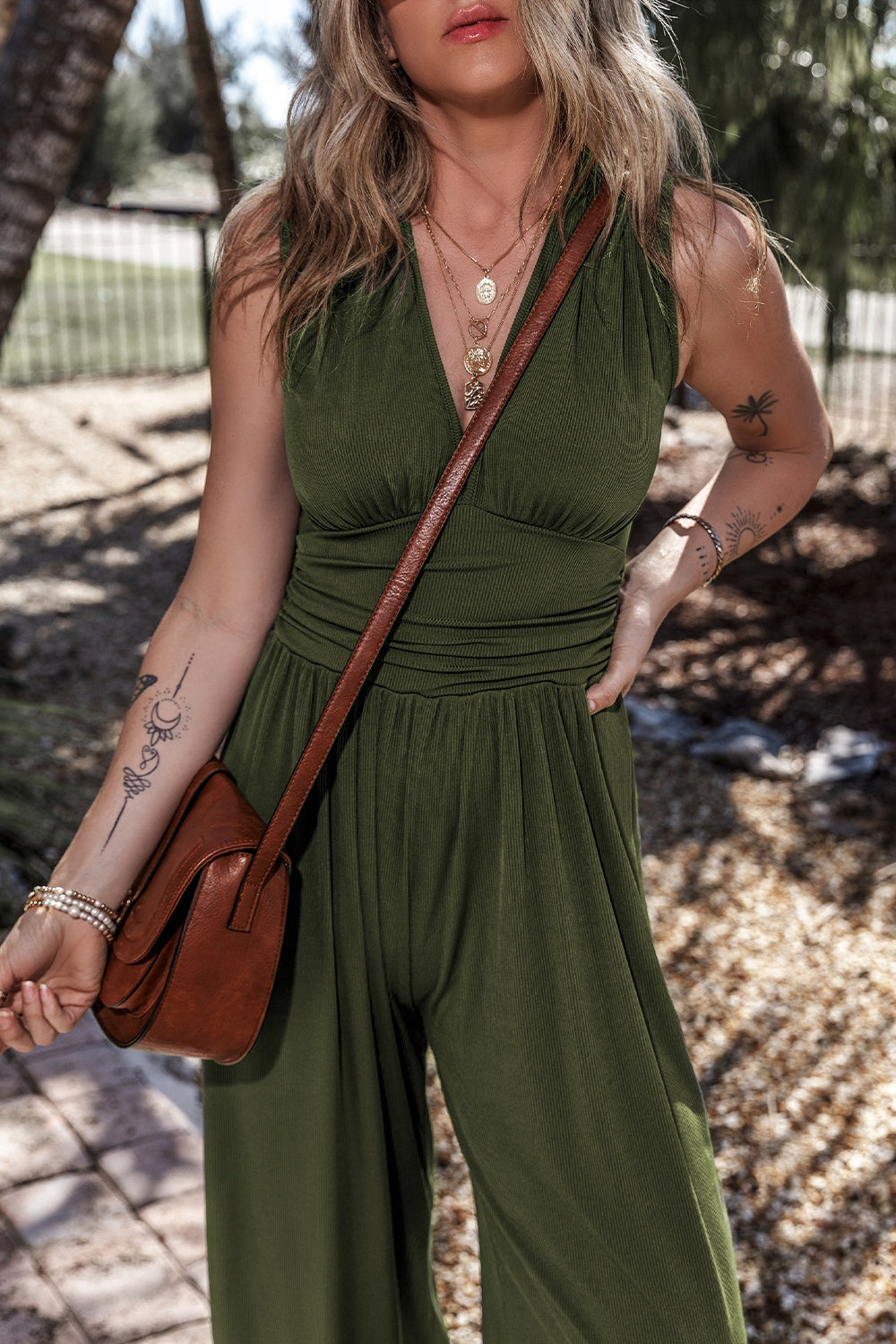 V-Neck Sleeveless Wide Leg Jumpsuit-Angel Casuals