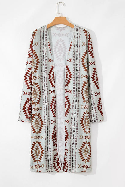 Geometric Open Front Long Sleeve Cover Up-Angel Casuals