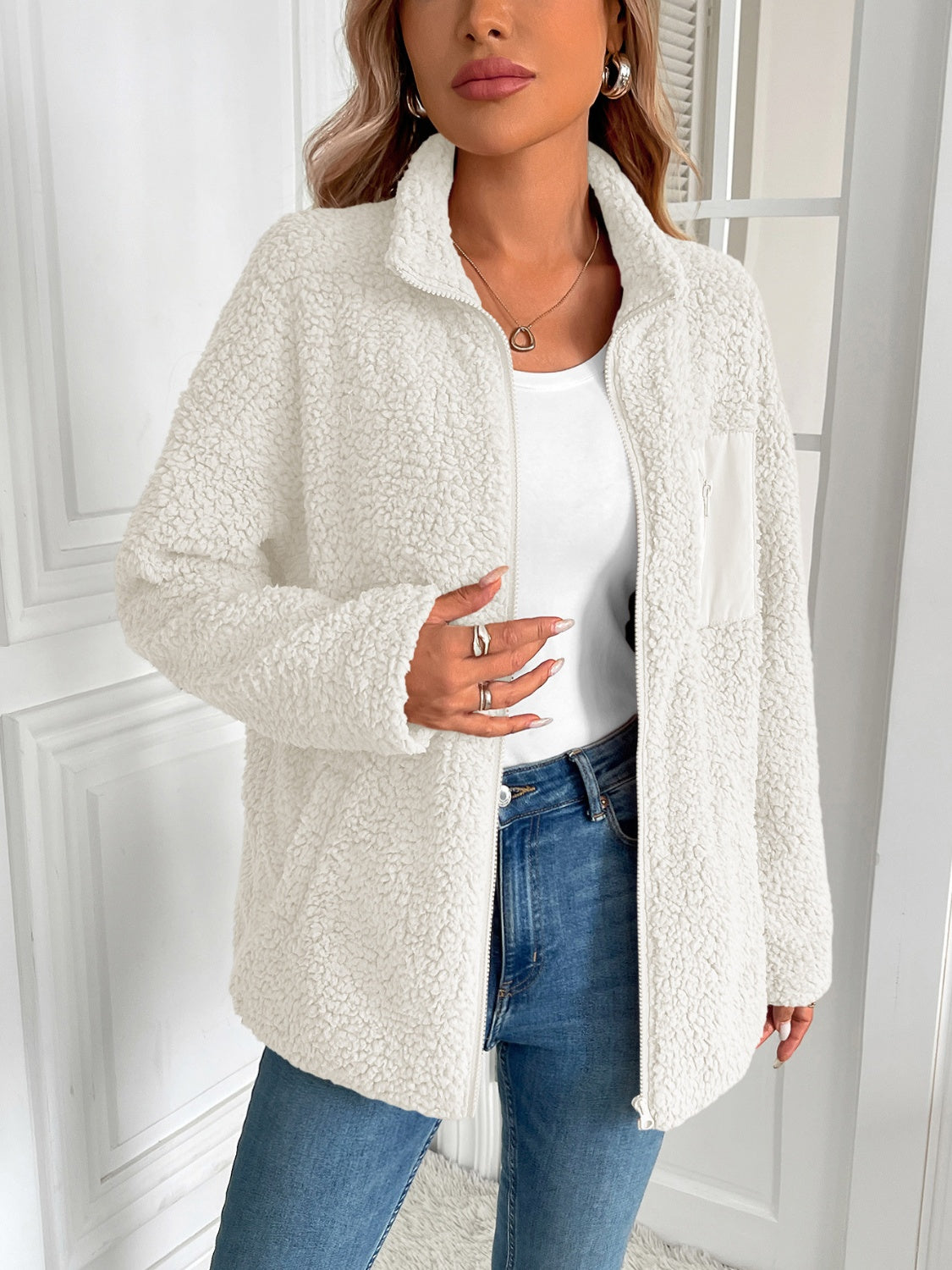 Ivy Lane Zip Up Long Sleeve Fuzzy Jacket-Angel Casuals