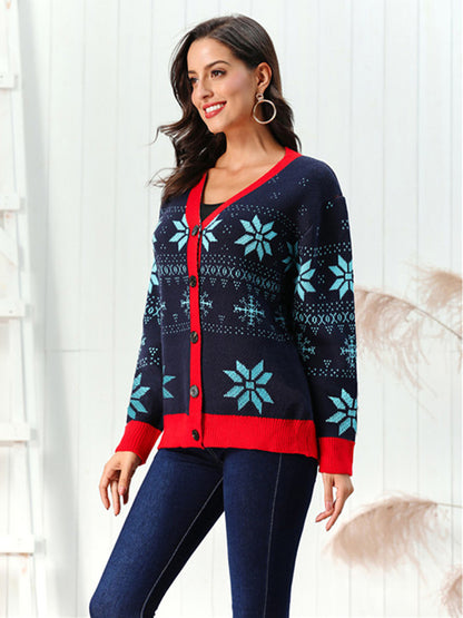 Snowflake Pattern Button Down Cardigan-Angel Casuals