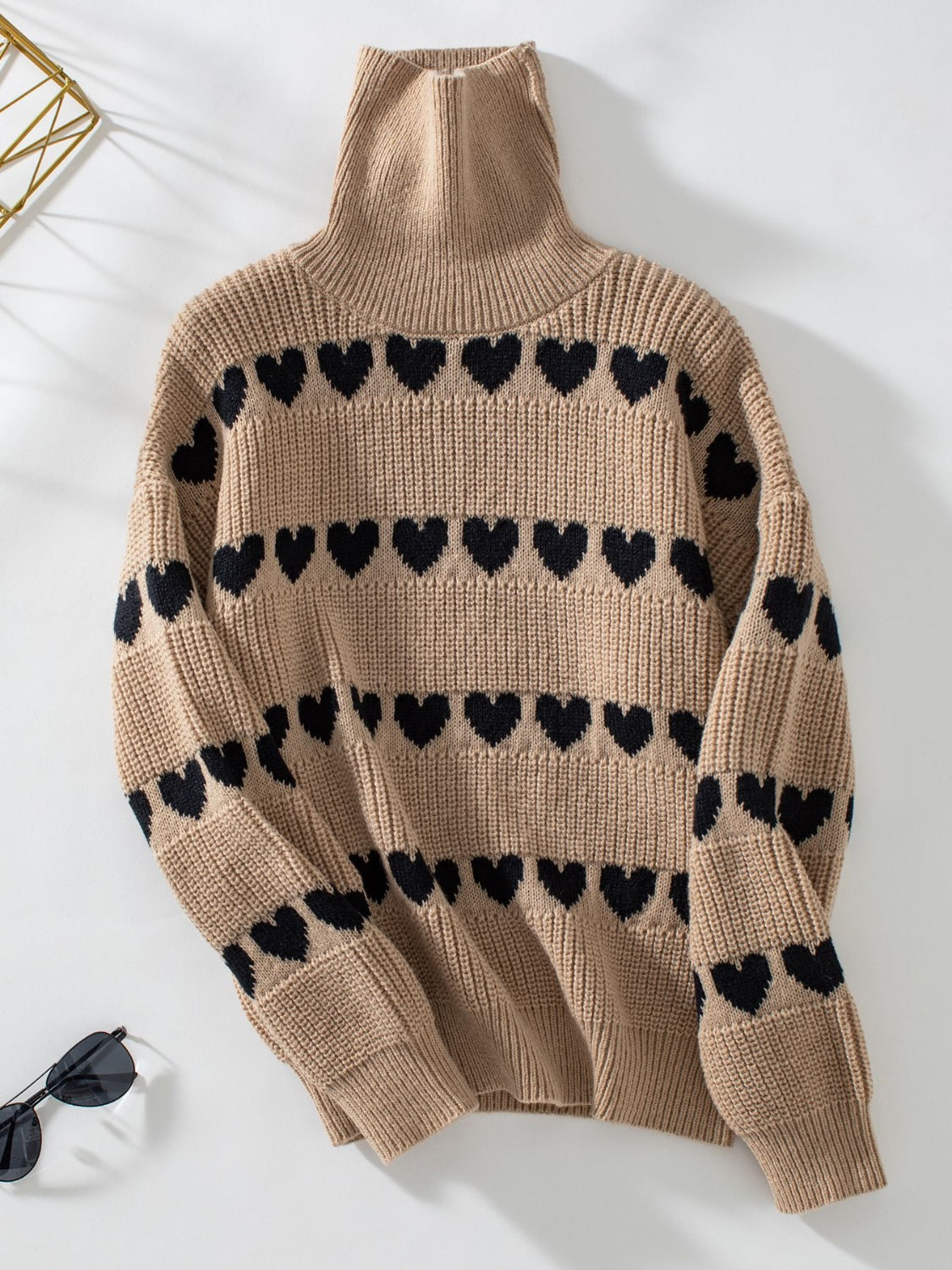 Heart Turtleneck Dropped Shoulder Sweater-Angel Casuals