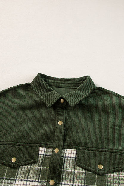 Snap Down Collared Neck Plaid Shacket-Angel Casuals
