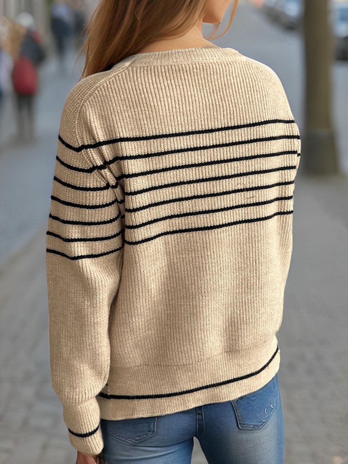 Striped Round Neck Long Sleeve Sweater-Angel Casuals