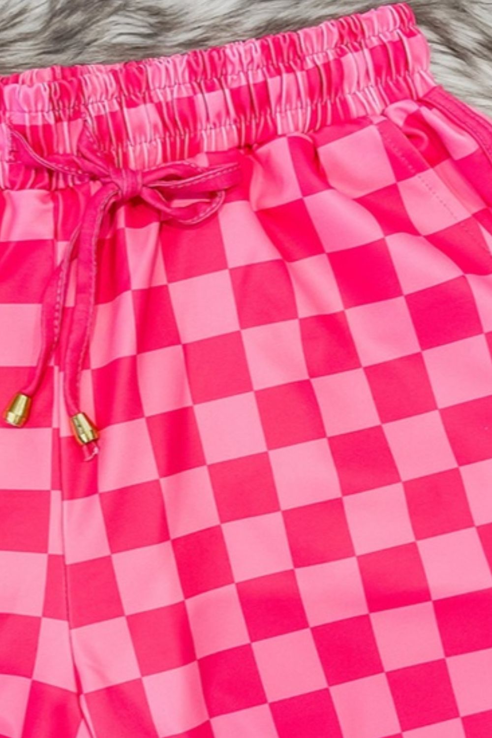 Drawstring Checkered Shorts with Pockets-Angel Casuals