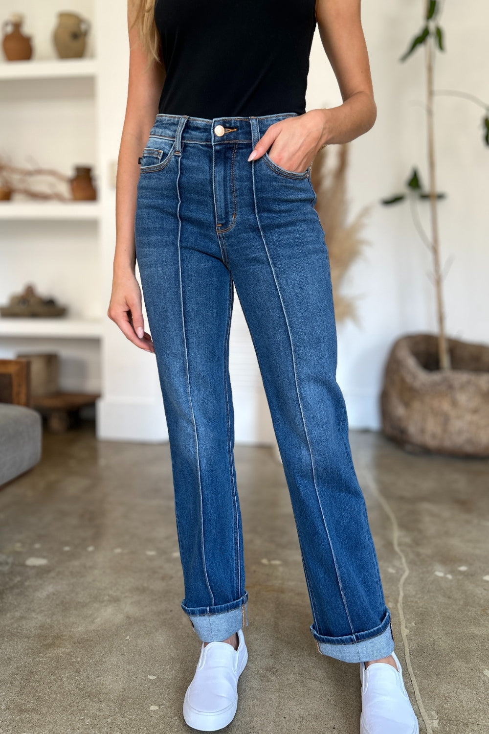 Judy Blue Full Size High Waist Front Seam Detail Straight Jeans-Angel Casuals