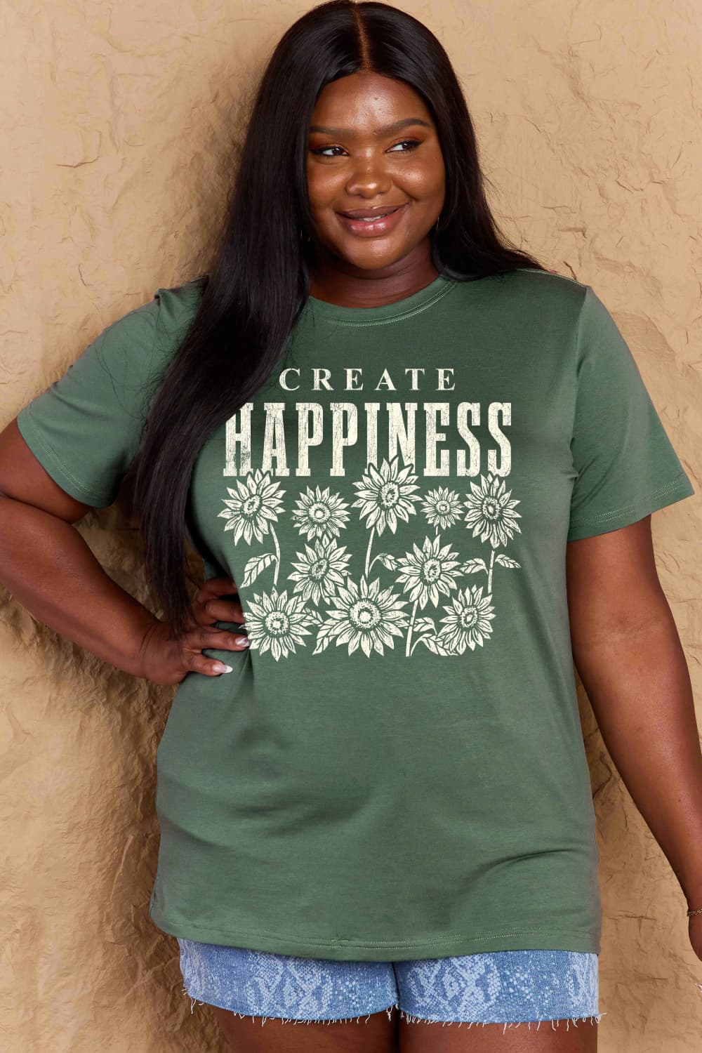 Simply Love Full Size CREATE HAPPINESS Graphic Cotton T-Shirt-Angel Casuals