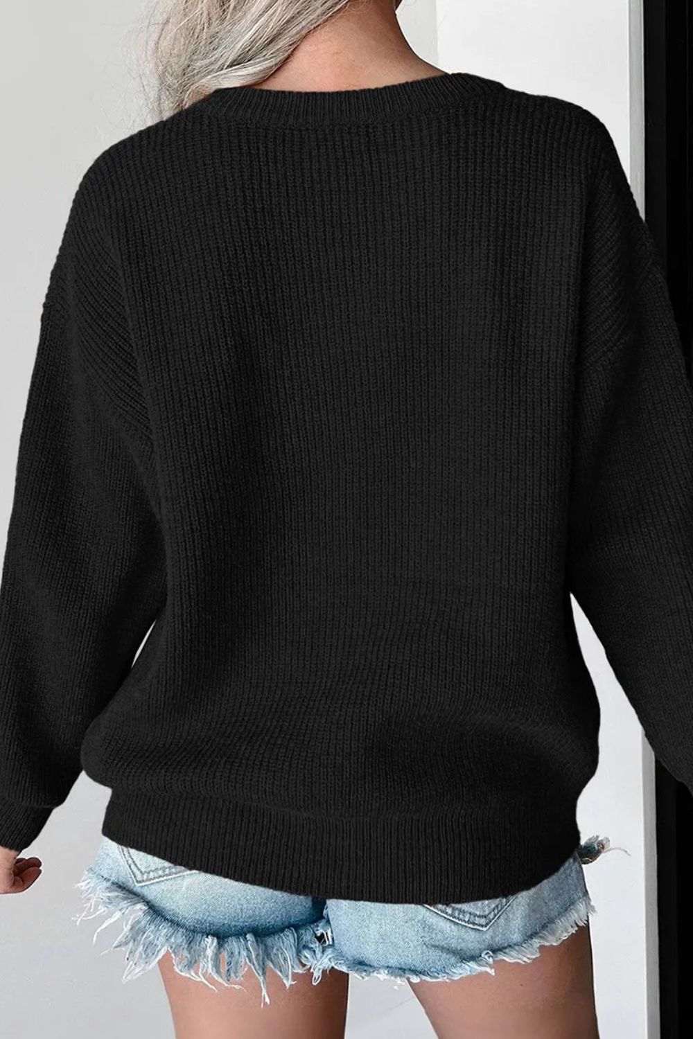 Contrast Letter Round Neck Long Sleeve Sweater-Angel Casuals