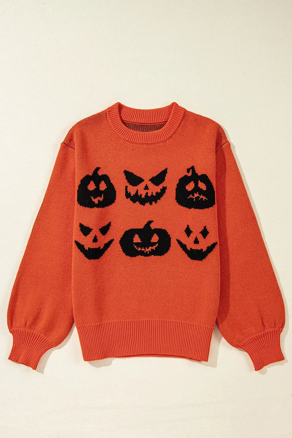 Pumpkin Pattern Round Neck Sweater-Angel Casuals