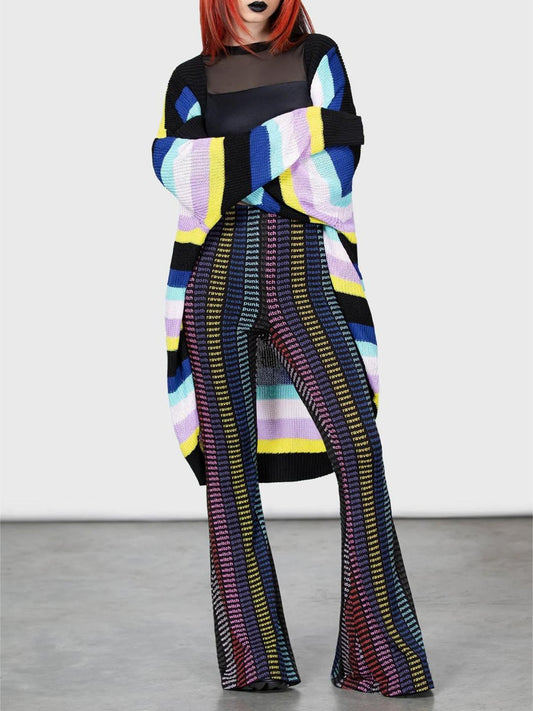 Striped Open Front Long Sleeve Cardigan-Angel Casuals