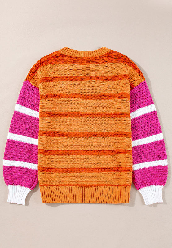 Striped Round Neck Long Sleeve Sweater-Angel Casuals