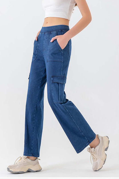 Buttoned Pocketed Long Jeans-Angel Casuals