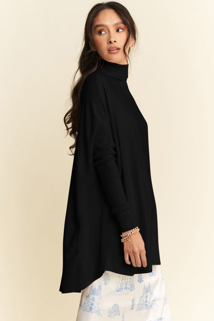 Davi & Dani High-Low Turtleneck Long Sleeve Knit Top-Angel Casuals