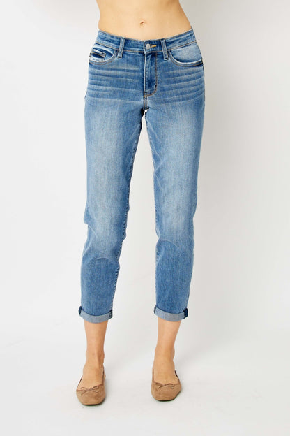 Judy Blue Full Size Cuffed Hem Slim Jeans-Angel Casuals