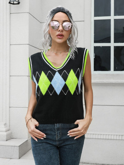 Geometric V-Neck Sweater Vest-Angel Casuals