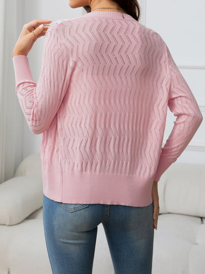 V-Neck Long Sleeve Buttoned Knit Top-Angel Casuals