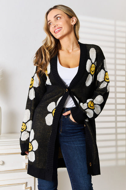 Floral Button Down Longline Cardigan-Angel Casuals