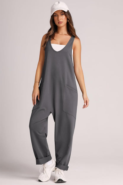 Wide Strap Jumpsuit with Pockets-Angel Casuals