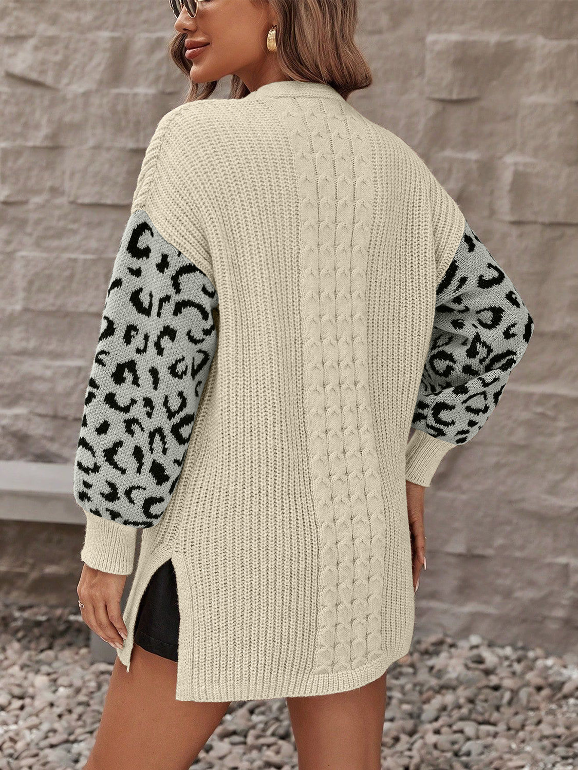 Pocketed Leopard Open Front Cardigan-Angel Casuals